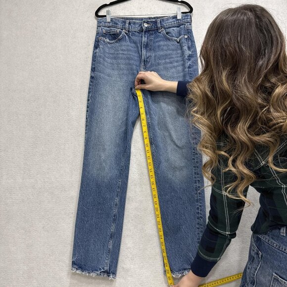 American Eagle Jeans Womens 8 Blue Super High Rise Straight Raw Hem Denim - Picture 7 of 13